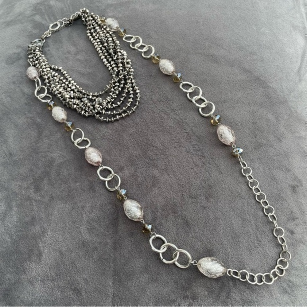 SET ❤️ Cookie Lee & Kiam Family Necklaces, Long & Short Beaded Gunmetal Silver